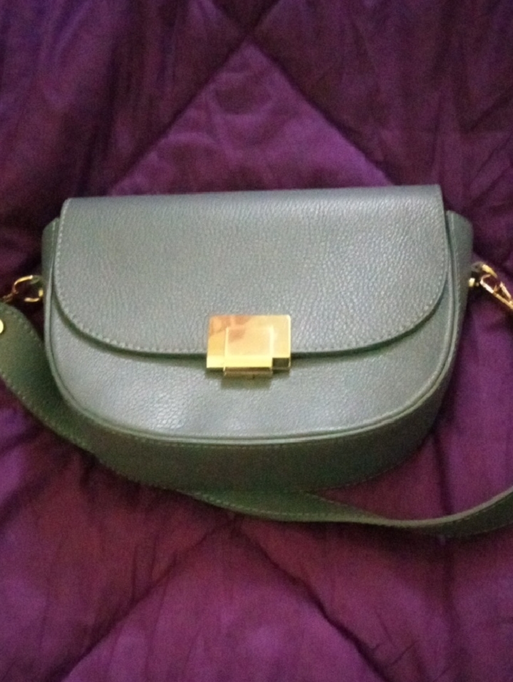 Classic Blue Crossbody Bag with Gold Hardware